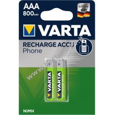 Varta Micro AAA Batteria per DECT Telefone 800mAh   Blister da 2
