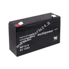 Powery batteria al piombo (multipower) MP12 6 compatibile con YUASA tipo NP12 6 6V 12Ah