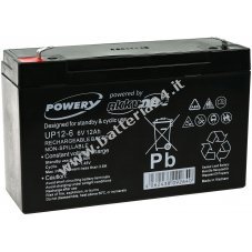 Batteria al Gel di piombo Powery per:Impianti di elettrici di emergenza UPS, impianti di illuminazione d'emergenza 6V 12Ah (sostituisce anche 10Ah)