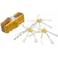 Batteria per iRobot Roomba 500/600/700 + Spazzola laterale a 3X6 bracci