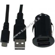 Mini Adattatore/caricatore da auto incl. cavo USB High Speed 2.0 con Micro USB