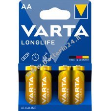 Pile Varta AA LR06 Alcaline Mignon Longlife 1,5V Confezione in blister da 4 pz.