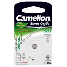 Camelion color argento  cellula a bottone in oxide , Batteria per orologi SR43 /G12/LR43/186 /386 confezione singola