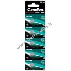 Camelion color argento  cellula a bottone in oxide  SR54 / G10 / LR1130 / 389 / SR1130 / 189 confezione da 5