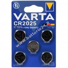 Varta Pila a bottone al litio CR2025 DL2025 confezione in blister da 5 pezzi