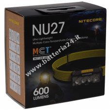 Lampada frontale Nitecore NU27 LED, lampada frontale, USB C, max. 600 lumen bianco